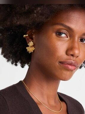 Madewell Floral Chintz Front-Back Earrings Antique Gold NWT